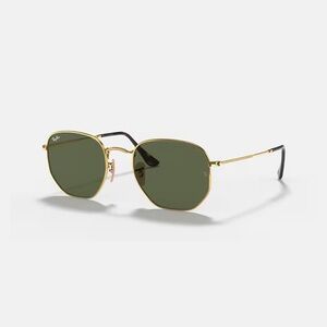 Ray-Ban Hexagonal Gold Frame Sunglasses with Green Lenses